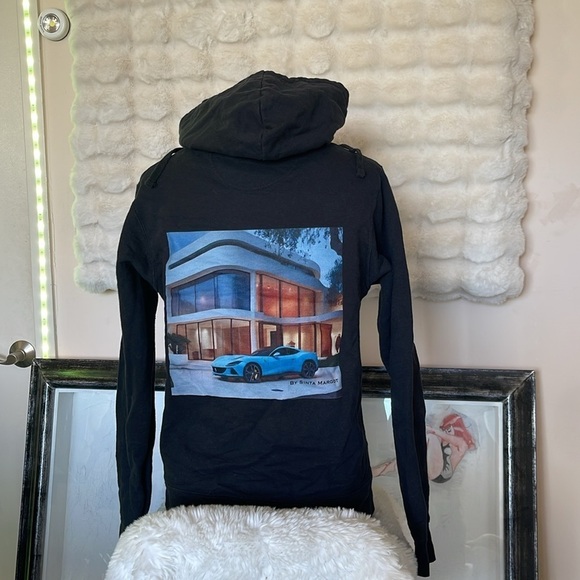 HANDCRAFTED Hooded sweat-shirt black with digital art works My personal designs - Picture 4 of 6